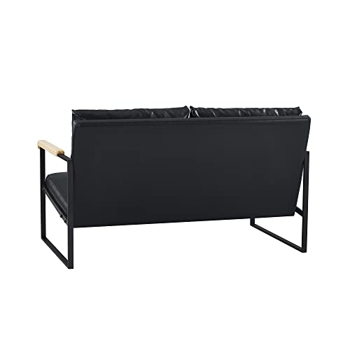 Ubgo Mid-Century Modern 2-Seater Sofa,Metal Frame With Faux Leather Upholstery Loveseat (Black) #TOP5