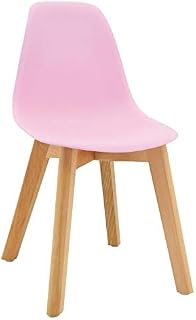 Silla infantil escandinava rosa con patas de madera.