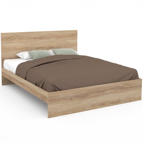 IDMarket - Lit Double Omaha avec tête de lit et sommier 160 x 200 cm façon hêtre