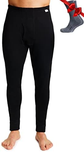 Merino.tech Merino Wool Base Layer Mens Bottom Pants 100% Merino Wool Midweight Thermal Underwear Long Johns + Wool Socks (X-Large, Black 250)