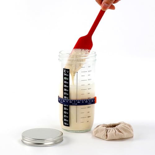Yitobici Zestaw do rozpoczynania zakwasu, 730ML szklanka do zakwasu, szklanka do fermentacji, szklanka na zakwas, z łopatką i termometrem, pokrój i metalowa pokrywa, akcesoria do pieczenia w domu