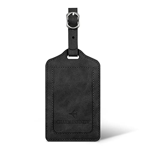 Leather Luggage Tags with Flap & Strap, Name ID Card for Luggage Suitcase, Sturdy Travel Bag Tags Identifier, Baggage Labels Personalized for Women Men, Cruise Ships (Black)