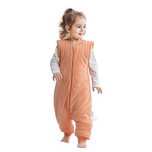Image of LAT Baby Sleep Bag with Feet Winter,Sleeveless Nightgowns Wearable Blanket with Legs,Warm Sack for Infant Toddler Thicken 2.5 TOG-Sleepsuit,1-6T(Orange White Heart,S /80)