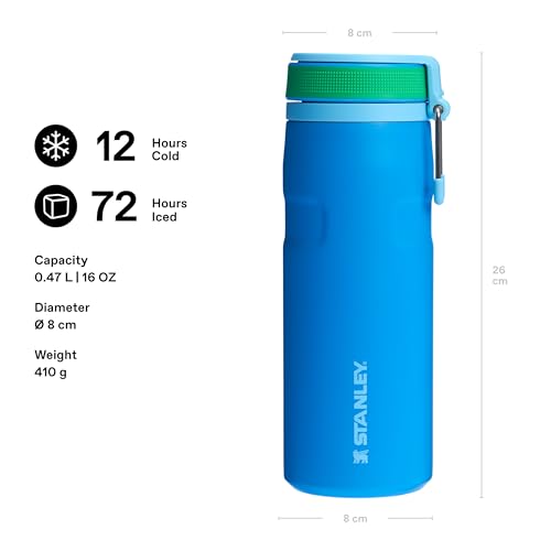 Stanley 1913 IceFlow Bottle Twist Flip 0.47L - Cold for 12 Hours - Iced for 3 Days - Dishwasher Safe - Recycled Stainless Steel - BPA Free - Double Wall Vacuum Insulation - Azure
