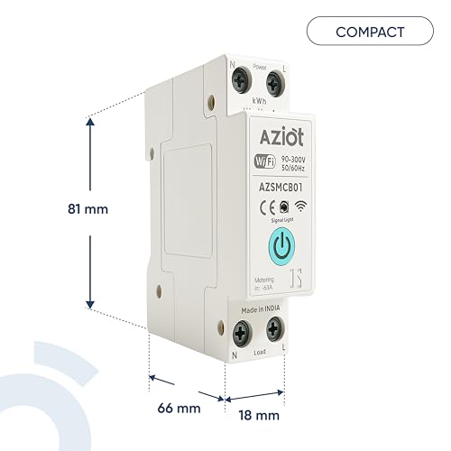 Image of Aziot 1P 63A WiFi MCB, Smart Circuit Breaker with Power Monitoring, Remote & Voice Control | Compatible with EV Chargers, Geysers, Water Pumps, Room Heaters, and Heavy-Duty Appliances | SmartLife App