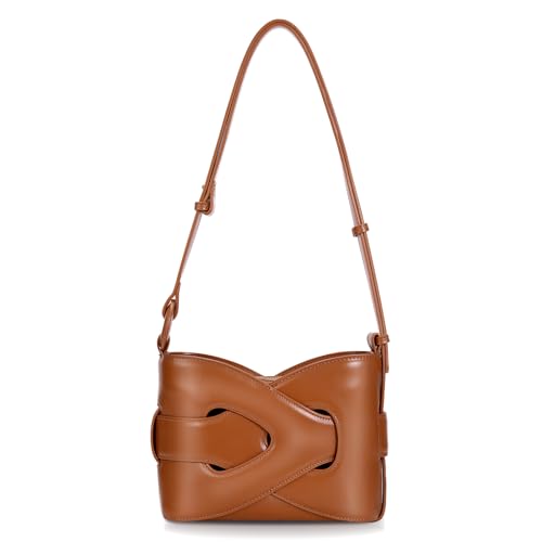 HICARRY Crossbody Bags Purse for Women Small Bucket Shoulder Bag Designer Faux Leather Chic Woven Handbag Purses, Brown