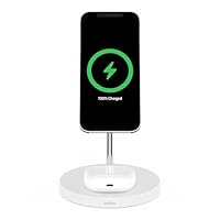 Belkin MagSafe 2-in-1 Wireless Charging Stand - Fast Wireless Charging for Apple iPhone 16/15/14/13/12 Series & AirPods - White