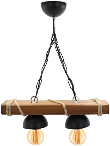 BIAREN Rustic Wooden Chandelier Handmade Natural Retro Wood Ceiling Pendant Light for Living Room Kitchen Porch Double Light