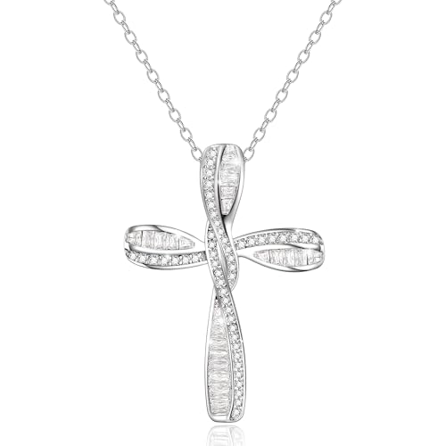 EVER FAITH 925 Sterling SilverPrincess Cut Cubic Zirconia Infinity Loop Ribbon Twisted Cross Pendant Necklace Birthday/Mothers Day/Valentines/Christmas Jewelry Gift for Women - Main Image