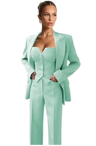 LEWIJO Womens Suit 3 Piece Plus Size Mint Suits for Women Business Double Breasted Tuxedo Wedding Guest Pant Suits for Women Size XX-Large