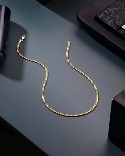 Italian Solid 18k Gold Over 925 Sterling Silver Chain Necklace - 4mm Diamond Cut Cuban Link Chain for Women & Men4