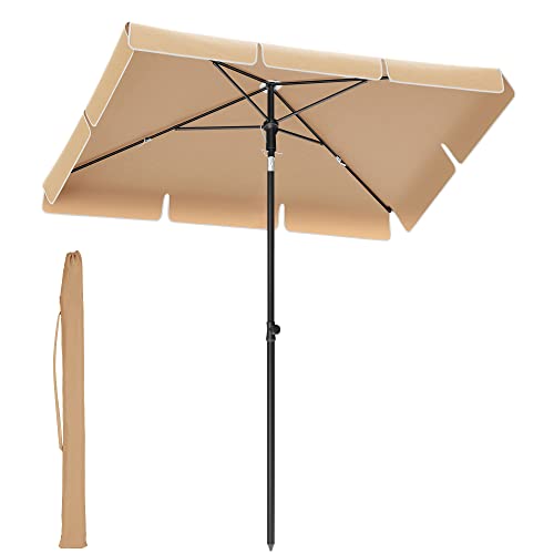 SONGMICS Parasol 180 x 125 cm, Protection Solaire UPF 50+, Inclinable sur 30° dans les 2 sens, Hauteur Réglable, avec Sac de Transport, pour Jardin, Terrasse, sans Base, Taupe GPU180K01