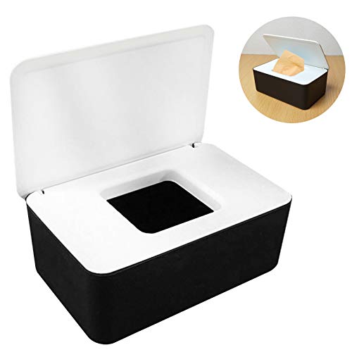 Caja para Toallitas Húmedas, Dispensador de toallitas de pañal Caja, Caja de Servilletas, Bebé Caso Titular Caja, Pañales de Bebé Mojado Tejido Caja (Blanco + Negro)