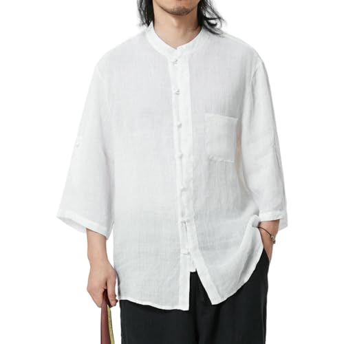 Chemise d'été ramie homme contre la chaleur et les coups de soleil style chinois manches longues