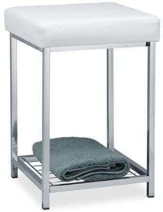 INDIAN DECOR 31590 Upholstered Dresser Stool, Small, Square, Storage Shelf, Bath Stool, Towel Storage, Stool with Storage, HWD 47x33x33 cm, Chrome