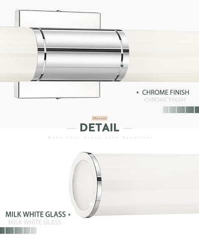 Image of Bathroom Light Fixtures, 2-Light Vanity Lights for Mirror with Milk Glass Shade, Chrome Up and Down Wall Sconces for Bathroom Bedroom Hallway, VL834-CH-ML