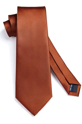 Image of HISDERN Mens Solid Color Ties Formal Satin Necktie and Pocket Square Set Classic Wedding Business Tie & Handkerchief