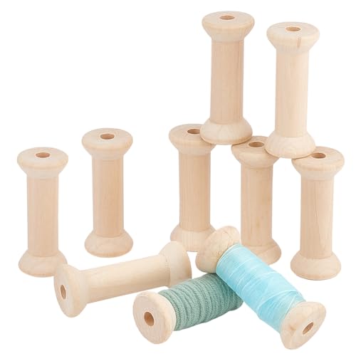 OLYCRAFT 10 carretes de madera de 80 x 34 mm, bobinas de hilo vacías sin terminar, bobinas de madera vacías de madera, bobinas de tejido de alambre natural para manualidades, proyectos de madera,