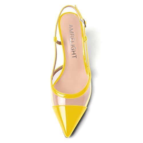 AMBELIGHT Womens Patent Pointed Toe Cute Dating Slingback Clear Buckle Kitten Mid Heel Pumps Shoes 2.5 Inch3