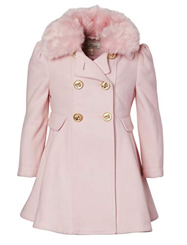 Cremson Girls? Wool Look Princess Winter Dress Pea Coat Jacket Faux Fur Collar - Pink (Size 16)