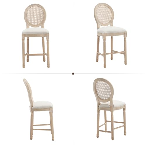 Butacos de estilo francés, juego de 4, altura 26 pulgadas, estructura de madera maciza y asiento tapizado en lino, diseño rústico y elegante, ideal para isla de cocina o comedor (Beige) miniatura 6