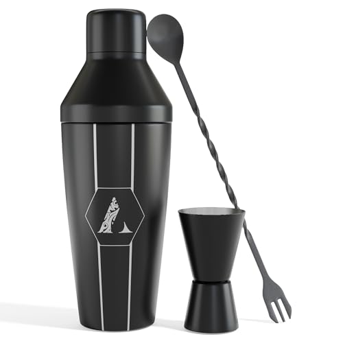 Image of Alchemix Cocktail Shaker Set, Large 750ML 5 Piece Stainless Steel Cocktail Making Kit With Strainer, Jigger and Mixing Spoon, Cocktail Set With Bar Accessories Gift Set
