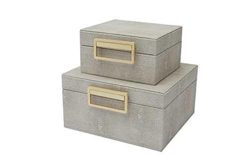 Faux Ivory Shagreen Leather Set Of 2 Square Keepsake Boxes, Decorative Storage Boxes, Dresser Organizer , Cosmetic Box (Ivory) #TOP1