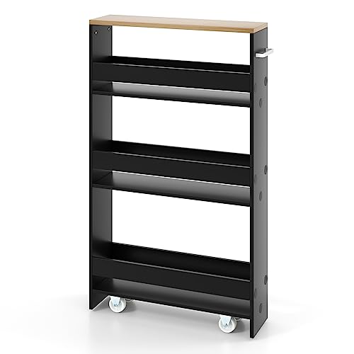GLOBALWAY 4 Tier Slim Storage Cart, Mobile Shelving Unit Organizer