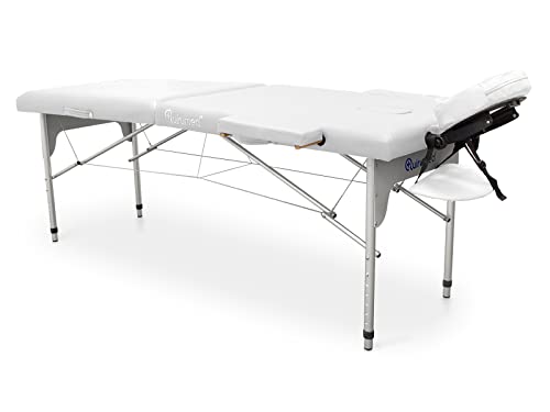 QUIRUMED Camilla de Masaje Plegable de Aluminio Easy, Color Blanco, 186 x 66 cm, Mesa de Masaje, Polipiel, Ligera, Portátil, Regulación de Altura telescópica, hasta 140 kg