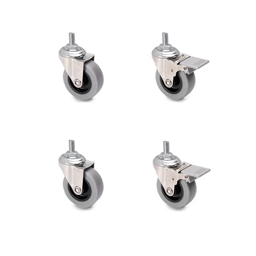 Emuca - Set aus 4 Lenkrollen für Möbel Ø50mm mit Gewindestift M8x15 und Kugellager, schwenkrollen gummi aus grau Farbe