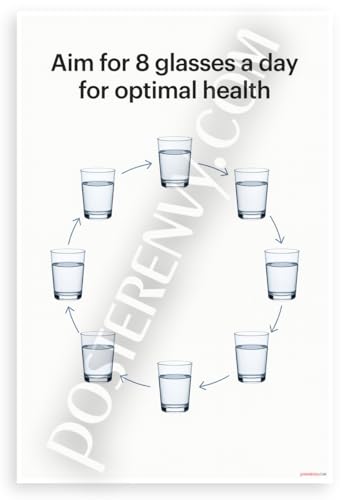 Affiche hydratation 8 verres par jour pour cuisine et bureau