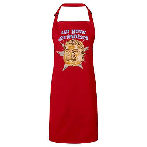 Tablier cuisine rouge robuste grande poche motif parodie humour meme