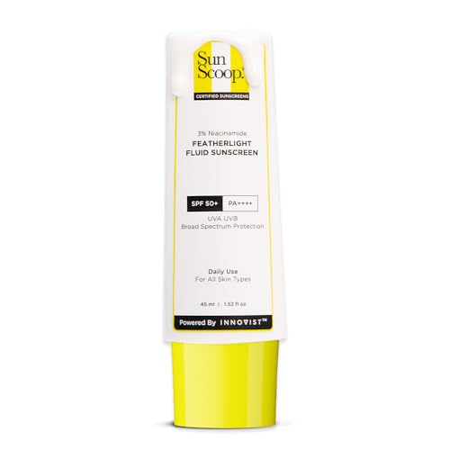 Sunscoop's 3% Niacinamide Fluid Sunscreen SPF 50+ PA++++ In-Vivo Tested | Super light formula & non greasy | Prevents tanning & sunburn | Non-Comedogenic | For All Skin Types (45ml)