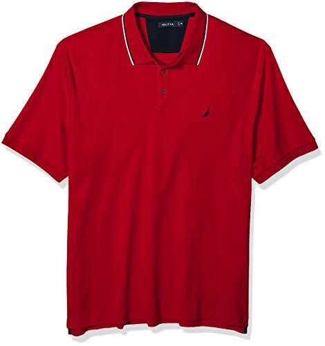 Nautica mens Classic Fit Short Sleeve Solid Tipped Collar Soft Polo Shirt, Nautica Red, 1X US