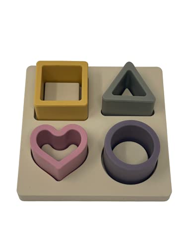 BraveJusticeKidsCo. Early Education Silicone Baby Puzzle | Stacking Building Blocks Toddler Toys (Cream)