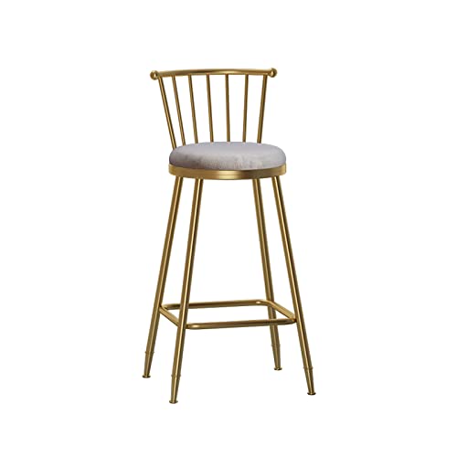 GOGUANG ZJUN - Runder Barhocker, Moderner Tresenhocker Aus Samt Mit Rückenlehne, Armloser Barstuhl Aus Metall Mit Fußstütze, Goldene Beine, Für Cafétheke(Size:43X43X65cm,Color:Grau) Cover