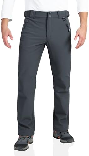 Outdoor Ventures Men's Lite Waterproof Windproof Fleece Lined Warm Hiking Ski Snow Pants Expandable-Waist