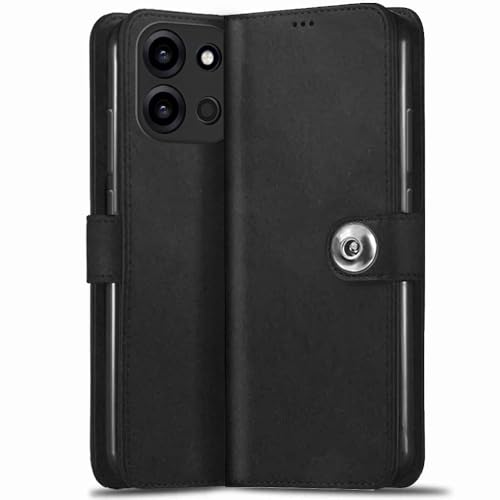 Image of TheGiftKart Genuine Leather Finish Flip Back Cover Case for OnePlus Nord 6 5G / CE 6 5G | Inbuilt Pockets & Stand | Wallet Style | Designer Button Magnet Flip Back Cover Case (Faux Leather, Black)