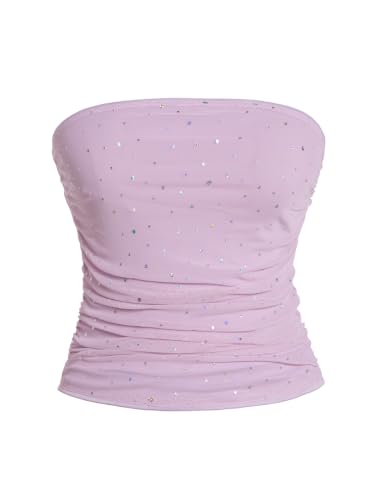 Image of Floerns Women's Rhinestone Sleeveless Bandeau Party Corset Strapless Tube Sequin Top