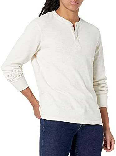 Goodthreads Men's Long-Sleeve Slub Thermal Henley, Ivory, Large