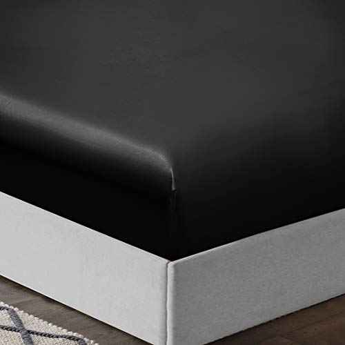 Treely 6 Piece Satin Sheets Queen Size Silky Smooth Black Satin Sheet Set With Deep Pocket, Satin Fitted Sheet, Flat Sheet, 4 Satin Pillowcase #TOP3
