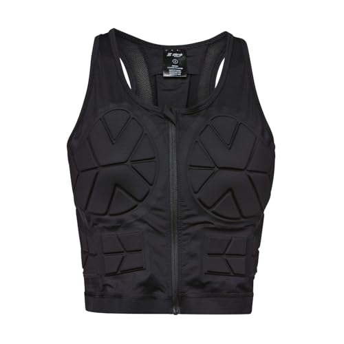 Zena Sport - Adult Chest Protector Vest for Women - Front Zip Padded Compression Vest - For Contact Sports Lacrosse Softball Football Basketball & More - Breast & Rib Protection - Black - Medium