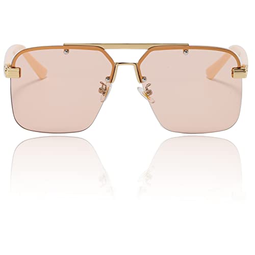 Mriendao Rimless Aviator Sunglasses Light Tinted Shades