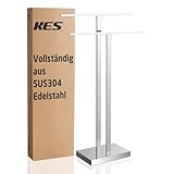 KES Handtuchhalter Stehend Handtuchständer Badetuchhalter Edelstahl 18/8 Doppel Handtuchstange Freistehend Poliert, BTH231