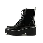 Soda FLING Women Chunky Lug Sole Lace up Fashion Combat Ankle Boot w/Side Zipper