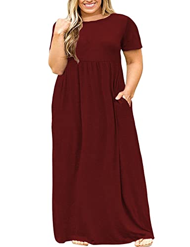 Image of Kancystore Women's Plus Size Maxi Dress with Pockets Summer Dresses XL-5X | Plus Size High Waisted Long Length Beach Dress, Empire Waist Round Neck Casual Dress, Solid Striped Floral Tie Dye Colors