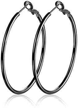 Silver Hoops Earrings for Women, Sterling Silver Huggie Hinged Hoops Silver Thin Large Hypoallergenic Big Hoops Earrings Jewelry for Girls ( Size: 30/40/50/60mm)