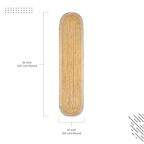 Image of Encasa XO Dining Table Runner | Handmade Woven Natural Jute Runner | Size 30x137 cm | Off White & Jute Natural Bleach Color | Heat Resistant Rustic Home Decor for Coffee, Teapoy Cover & Center Table