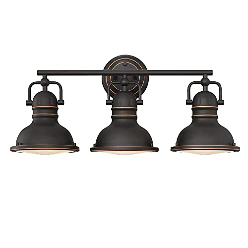 Westinghouse 6116200 Boswell Vintage Style Three Light Indoor Vanity Light Fixture Oil Rubbed Bronze Finish with Highlights Frosted Prismatic Acrylic Lens