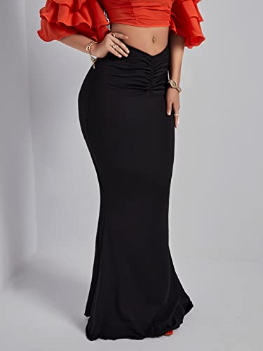 Casual Skirt for Women Elegant Solid Color Maxi Skirt Trendy4